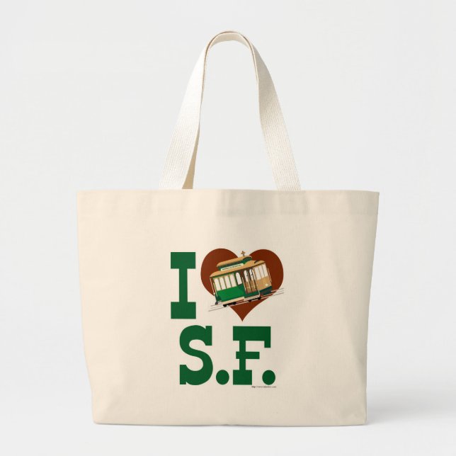 Love San Francisco Cable Cars Illustrated Art Large Tote Bag (Front)