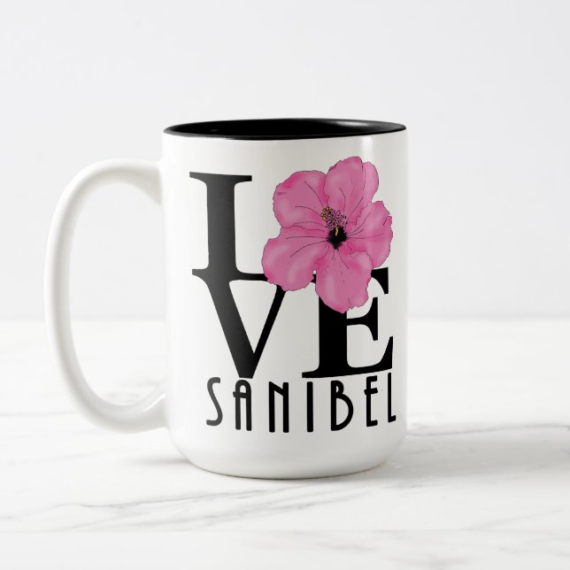 LOVE Sanibel Pink 15oz Two-Tone Coffee Mug (Left)
