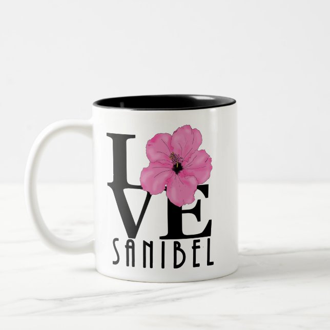 LOVE Sanibel Pink Hibiscus 11oz Two-Tone Coffee Mug (Left)