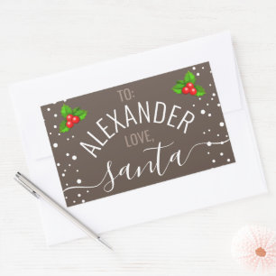  "Love, Santa" Custom Name Taupe Holiday  Rectangular Sticker