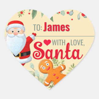 "Love, Santa" Gingerbread Custom Christmas Beige Heart Sticker