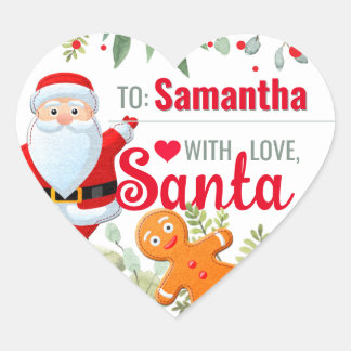 "Love, Santa" Gingerbread Custom Christmas Gift Heart Sticker