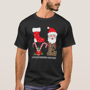 Love Santa Hat Stethoscope CNA Nurse Leopard Print T-Shirt