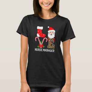Love Santa Hat Stethoscope Nurse Manager Leopard C T-Shirt