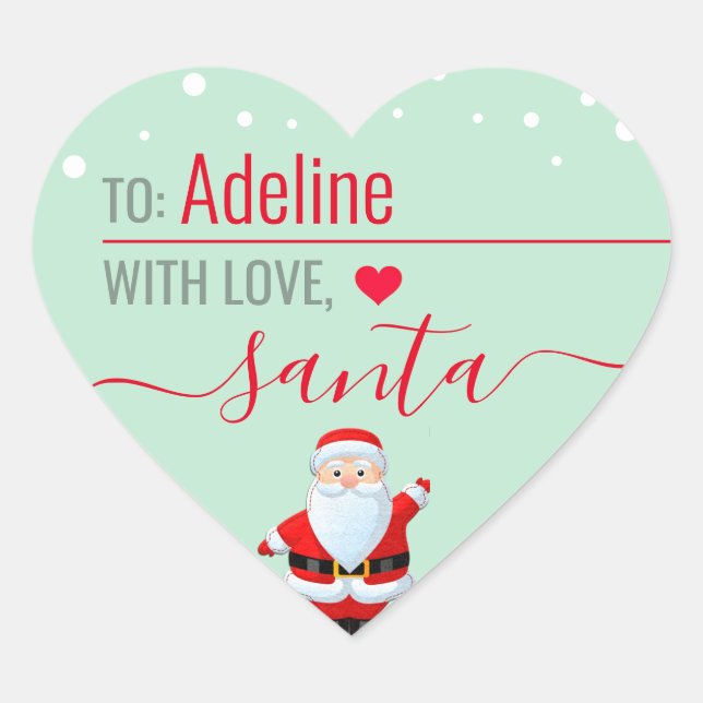 "Love, Santa" Mint Personalised Christmas Gift  Heart Sticker (Front)