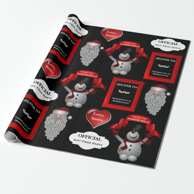 Love Santa Personalised Name & Location Wrapping Paper (Unrolled)