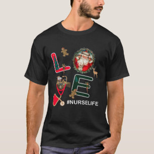 Love Santa Stethoscope Nurse Life Christmas Fall W T-Shirt