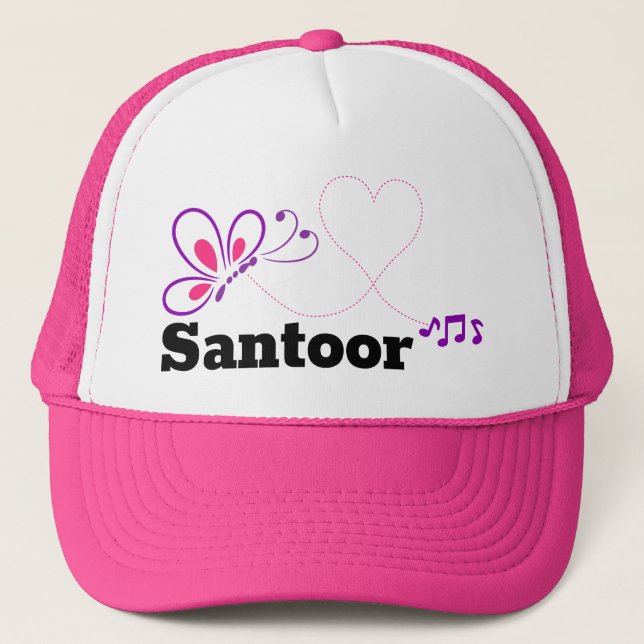 Love Santoor Pink Purple Butterfly Heart Trucker Hat (Front)