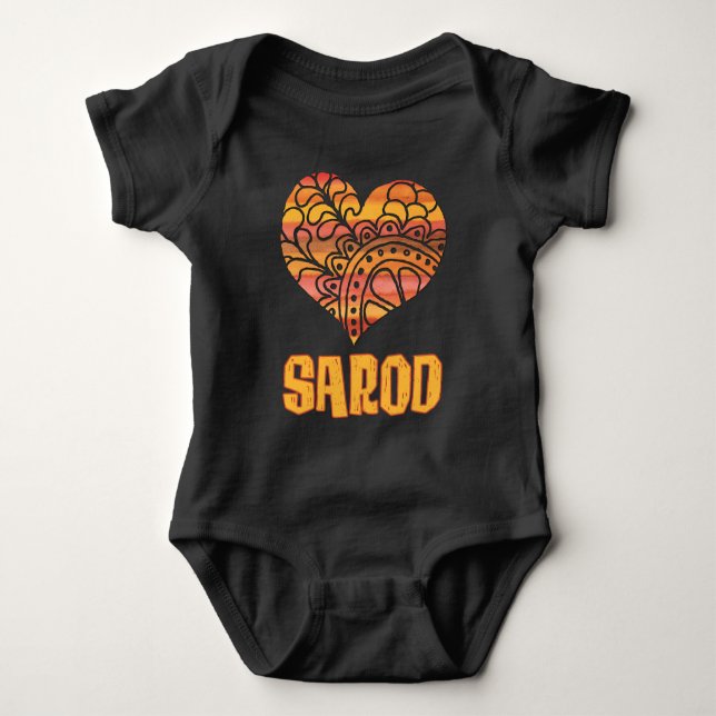 Love Sarod Orange Mandala Heart Indian Music Baby Bodysuit (Front)
