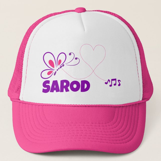 Love Sarod Pink Purple Butterfly Heart Trucker Hat (Front)