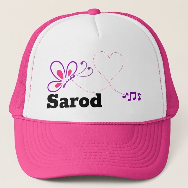 Love Sarod Pink Purple Butterfly Heart Trucker Hat (Front)