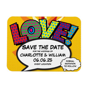 LOVE Save the Date Fun Retro Comic Book Pop Art Magnet