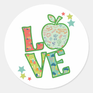 Love School Apple, Drawn Back to School Classic Round Sticker
