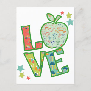 Love School Apple, Drawn Back to School Postcard