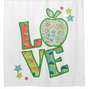 Love School Apple, Drawn Back to School Shower Curtain