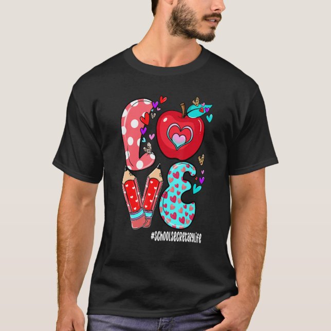 LOVE School Secretary Life Leopard Heart Valentine T-Shirt (Front)
