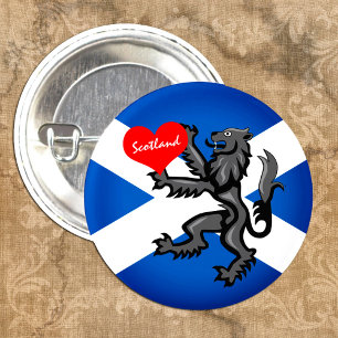 Love Scotland, Rampant, Heart & Scottish Flag 3 Cm Round Badge
