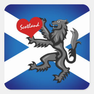 Love Scotland, Rampant, Heart & Scottish Flag Square Sticker