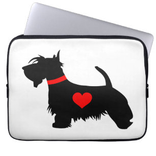Love Scottie dog with heart neoprene laptop sleeve