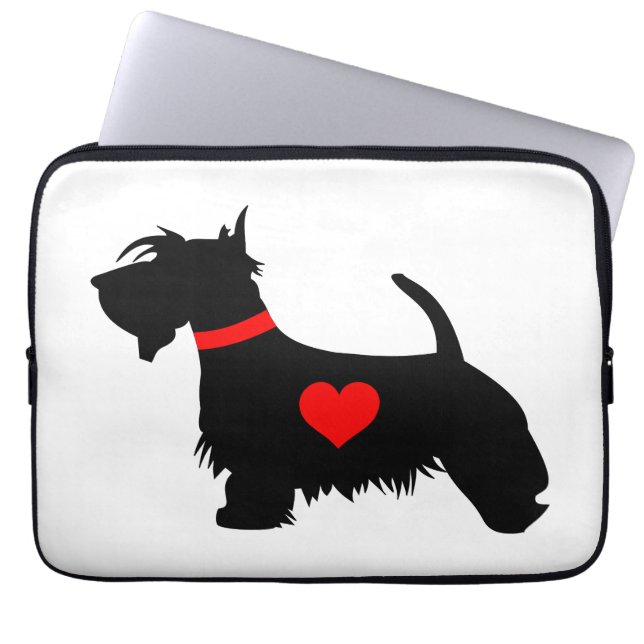 Love Scottie dog with heart neoprene laptop sleeve (Front)