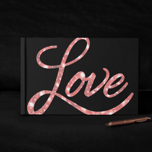 Love Script   Black and Pink Glitter Star Sparkle Guest Book