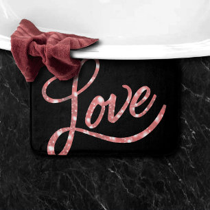 Love Script   Black and Pink Glitter Stars Sparkle Bath Mat