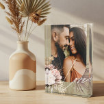 Love Script Boho Watercolor Floral Keepsake Arch Photo Block<br><div class="desc">A beautiful photo keepsake gift for the newlyweds. Beautifully designed modern bohemian watercolor tropical floral wedding photo featuring our hand-drawn boho botanical flowers and tropical greenery. Modern geometrical shapes paired with a beautiful modern boho colour palette create this elegant sophisticated wedding photo keepsake. "Love" script p;hoto overplay, customise with the...</div>