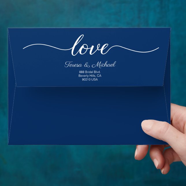 Love Script Custom Return address Wedding Blue Envelope (Hand)