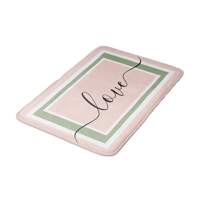 Love Script Geometric Blush Pink Green Bath Mat (Angled)