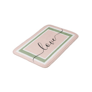 Love Script Geometric Blush Pink Green Bath Mat