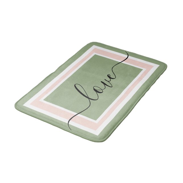 Love Script Geometric Green and Pink Bath Mat (Angled)