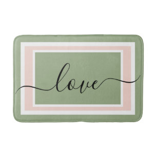 Love Script Geometric Green and Pink Bath Mat