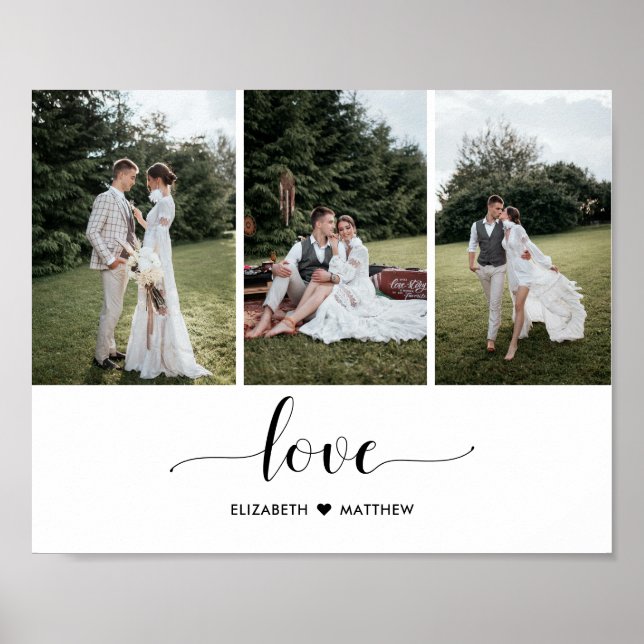 Love Script Handwritten Customised Wedding 3 Photo Poster (Front)