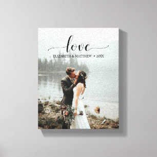 Love Script Handwritten Personalised Wedding Photo Canvas Print