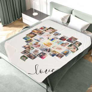 Love Script Heart Shaped Photo Collage Sherpa Blanket