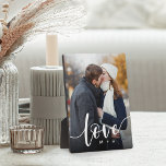 Love Script Overlay Couples Personalised Photo Plaque<br><div class="desc">Create a sweet keepsake of your wedding,  honeymoon or special moment with this beautiful custom plaque that's perfect for couples. Add a favourite vertical photo,  with "love" overlaid in elegant white script lettering,  and your initials beneath.</div>
