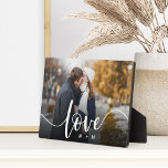 Love Script Overlay Couples Personalised Photo Plaque<br><div class="desc">Create a sweet keepsake of your wedding,  honeymoon or special moment with this beautiful custom plaque that's perfect for couples. Add a favourite horizontal photo,  with "love" overlaid in elegant white script lettering,  and your initials beneath.</div>