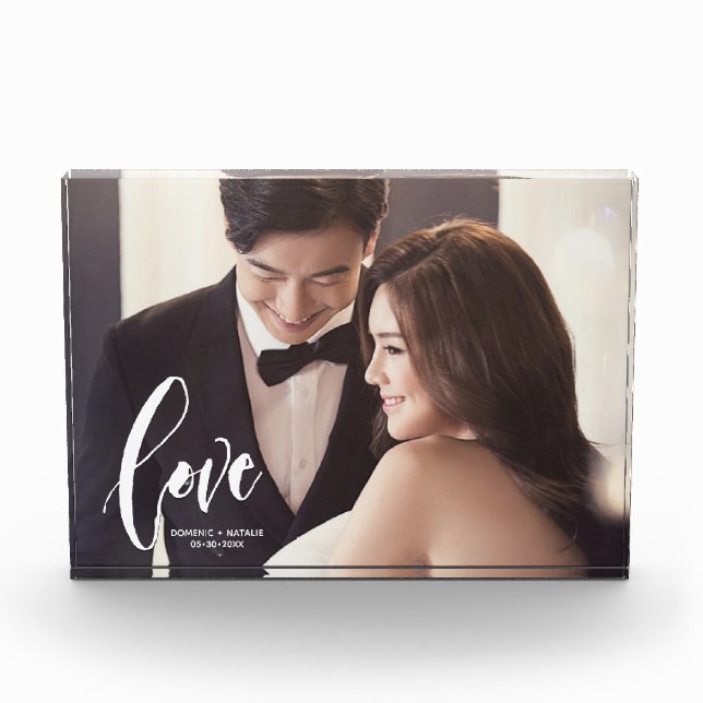 Love Script personalised wedding photo Block (Front)