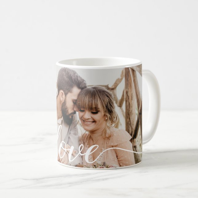 Love Script Personalised Wedding Photo Coffee Mug (Front Right)