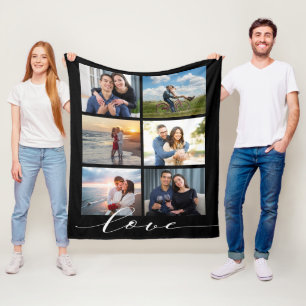 Love Script Photo Collage Fleece Blanket