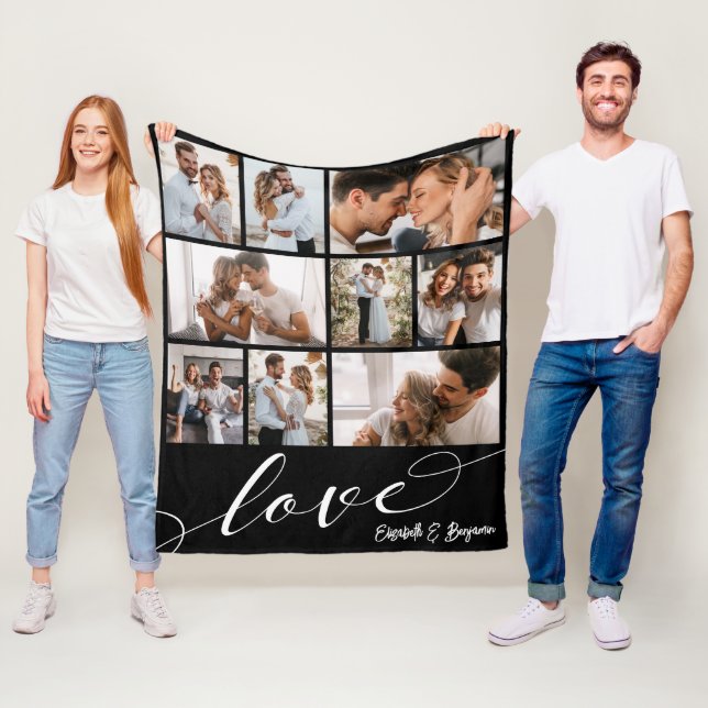 Love Script Photo Collage  Fleece Blanket (In Situ)