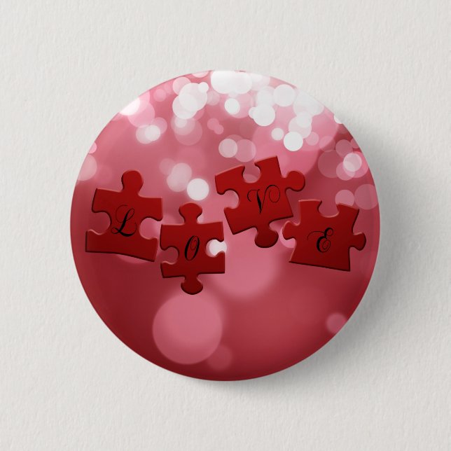 Love Script Puzzle Pieces 6 Cm Round Badge (Front)