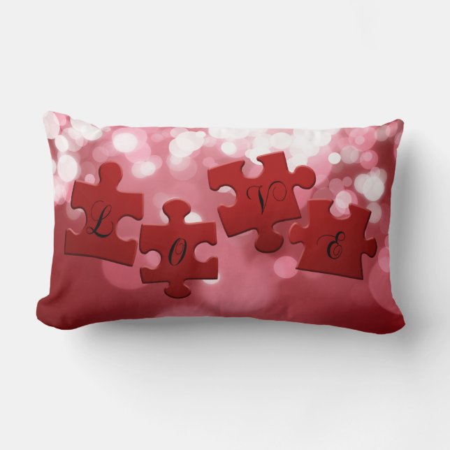 Love Script Puzzle Pieces Lumbar Cushion (Front)
