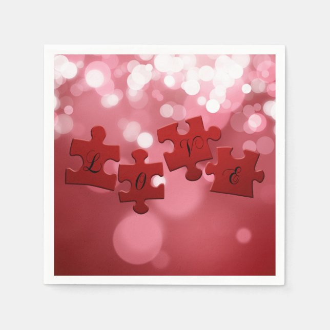 Love Script Puzzle Pieces Napkin (Front)