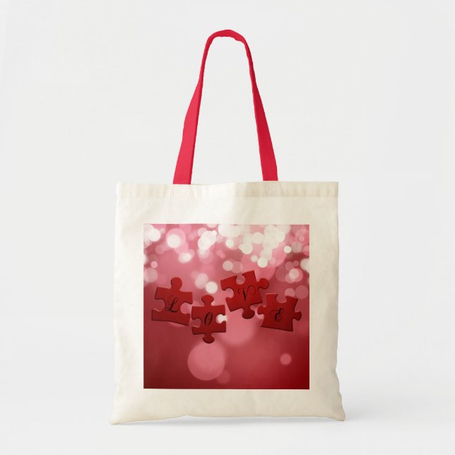 Love Script Puzzle Pieces Tote Bag (Front)