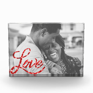 Love Script   Red Glitter Modern Calligraphy Heart Photo Block