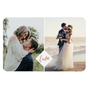 Love Script Rust Copper Wedding Engagement Photo Magnet