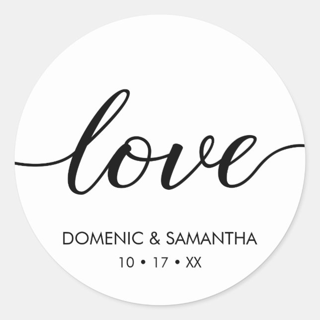 Love Script Siimple chic Wedding Classic Round Sticker (Front)