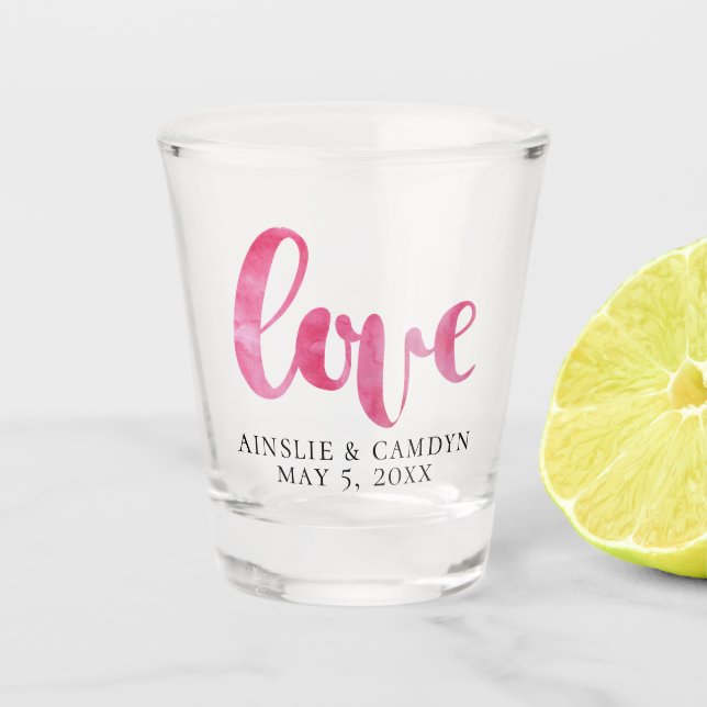 Love Script Wedding Favour Shot Glass (Front)