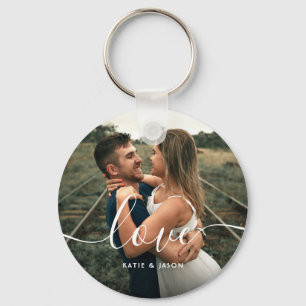 Love Script Wedding Photo Custom  Key Ring
